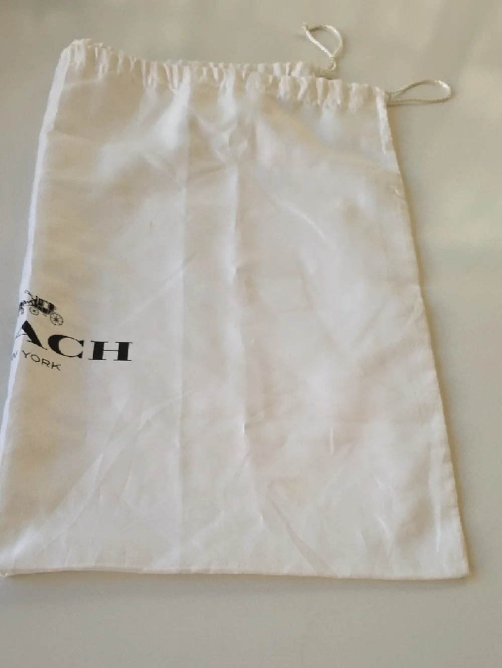 Coach White‎ Drawstring Dust Bag with Black Logo